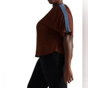 Pari Passu Women's Plus Size 16 Georgette Marni Top Brown Blue Luxury Blouse NWT